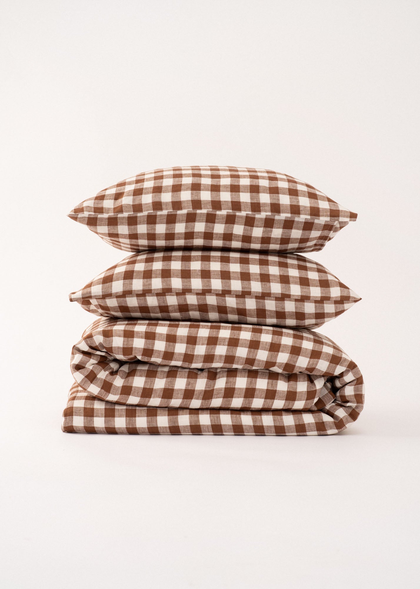 AmourLinen Linen bedding set Linen bedding set in Mocha Gingham Linen bedding set in Mocha Gingham