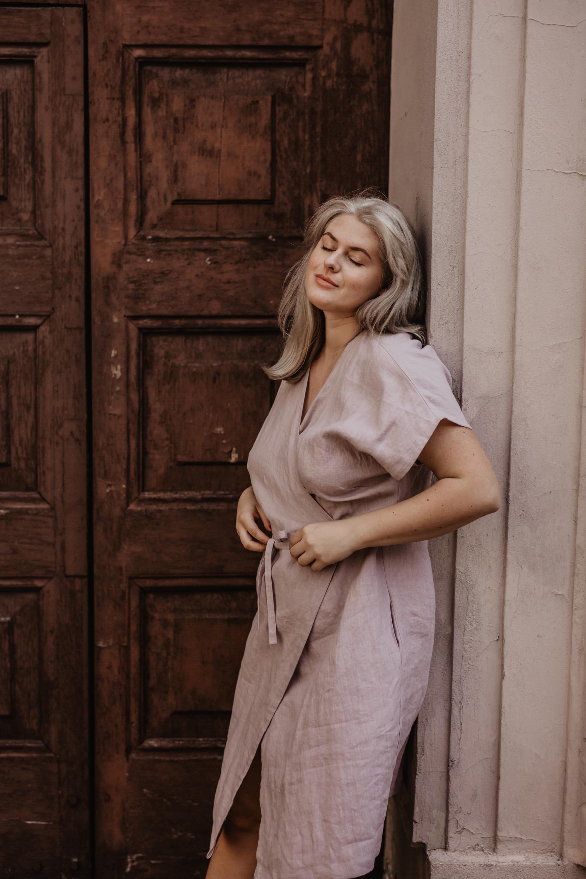 AmourLinen Linen dress Linen wrap dress Rome Linen Wrap Dress | AmourLinen | Maternity Linen Dress