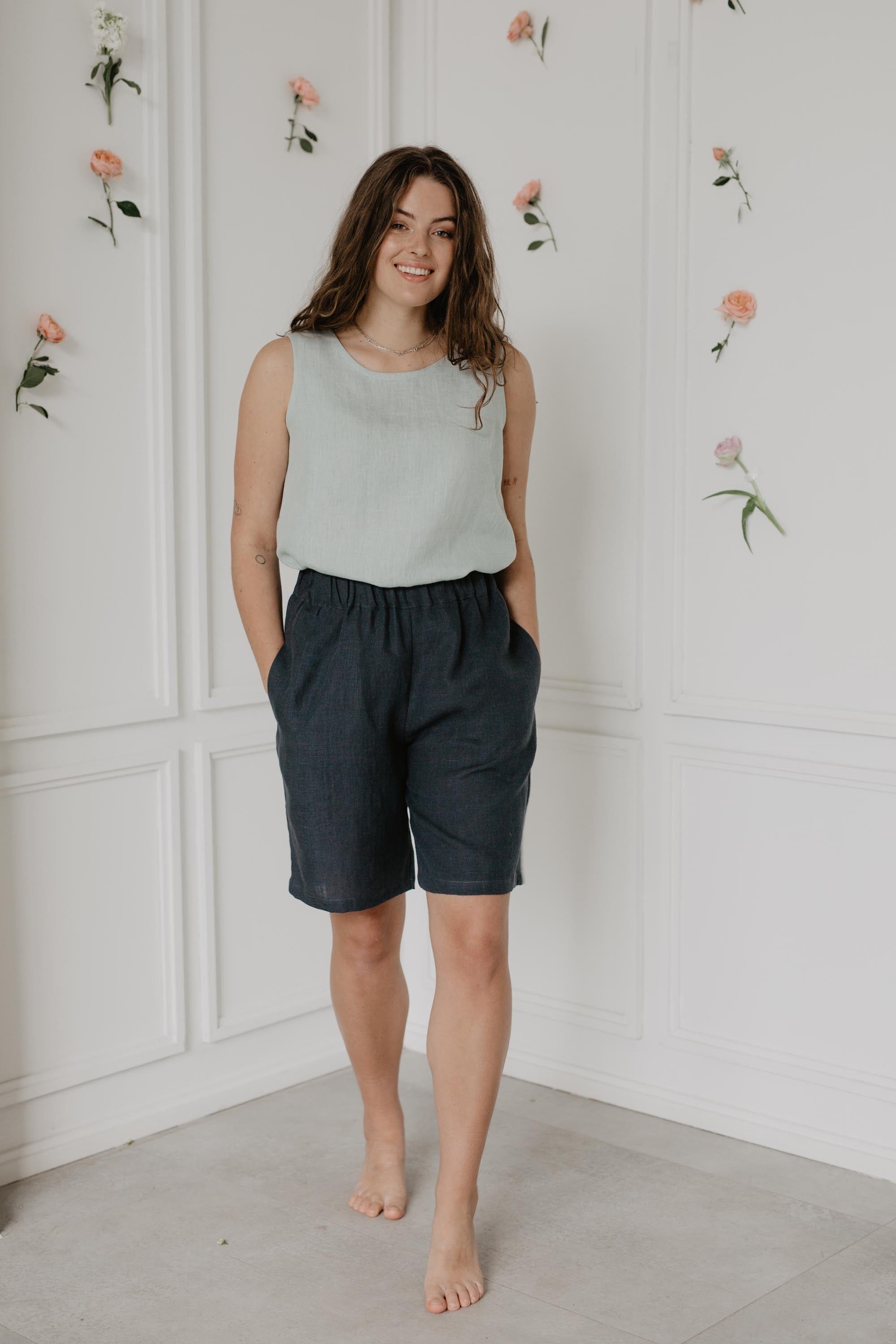 AmourLinen Linen bottom Long linen shorts MATILDA in Charcoal Long linen shorts MATILDA in Charcoal