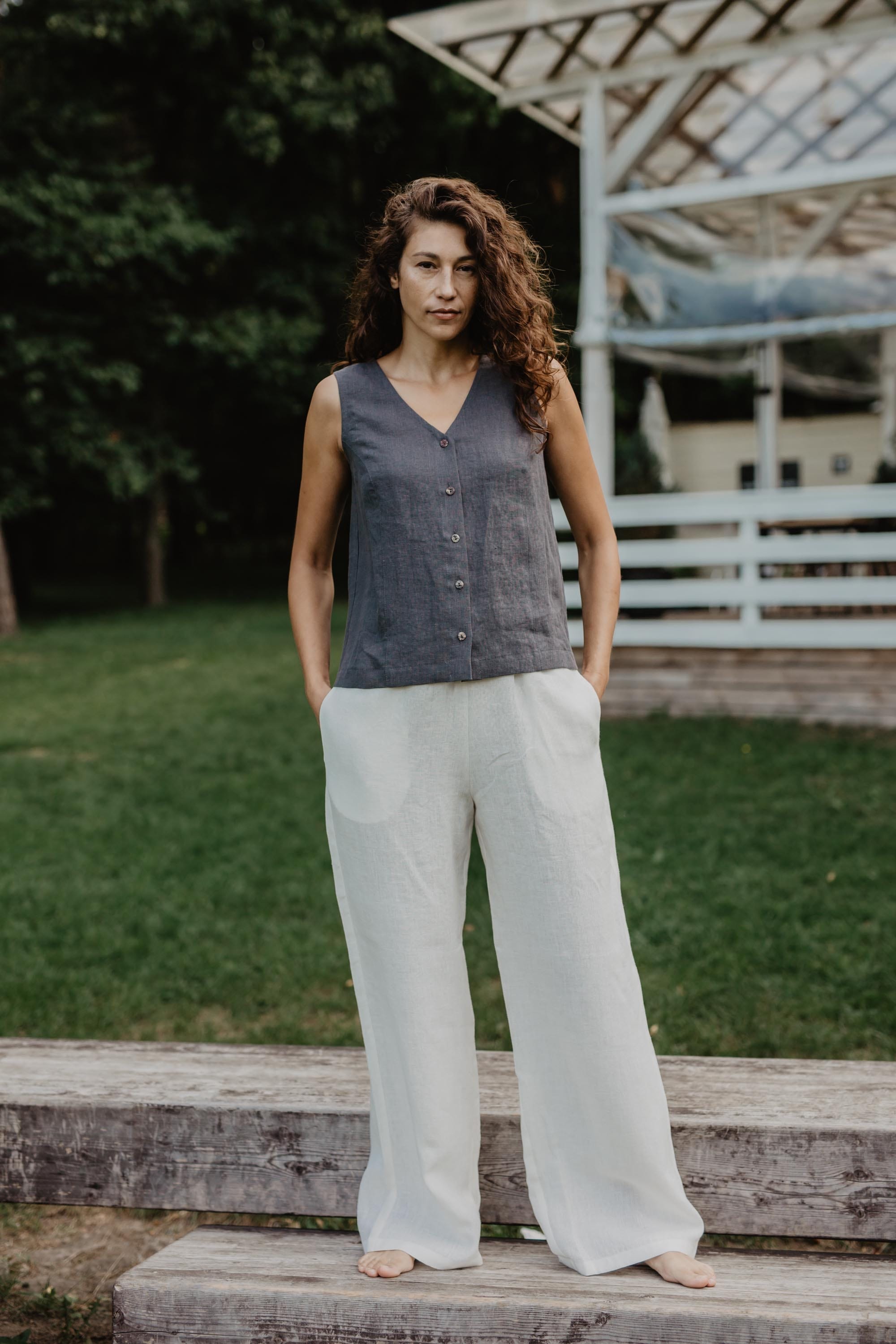 Linen button top Tunis | ARCHIVE SALE