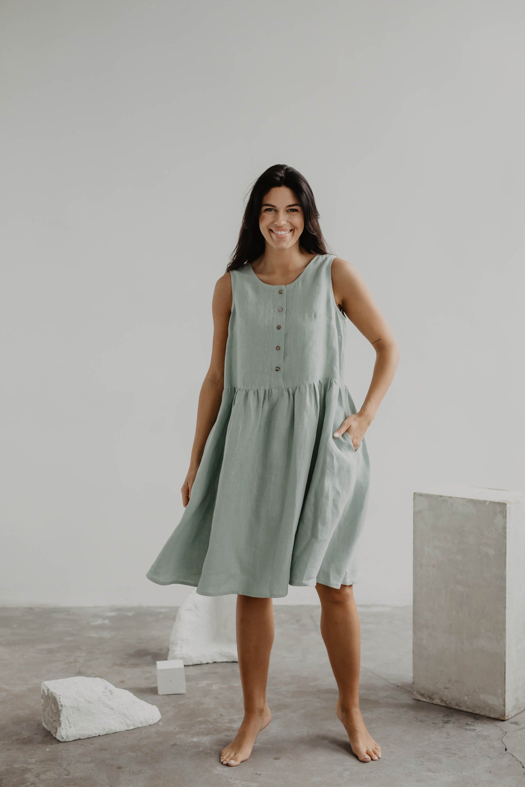 AmourLinen Linen dress Linen sleeveless summer dress HAZEL in Sage Green Linen sleeveless summer dress HAZEL in Sage Green
