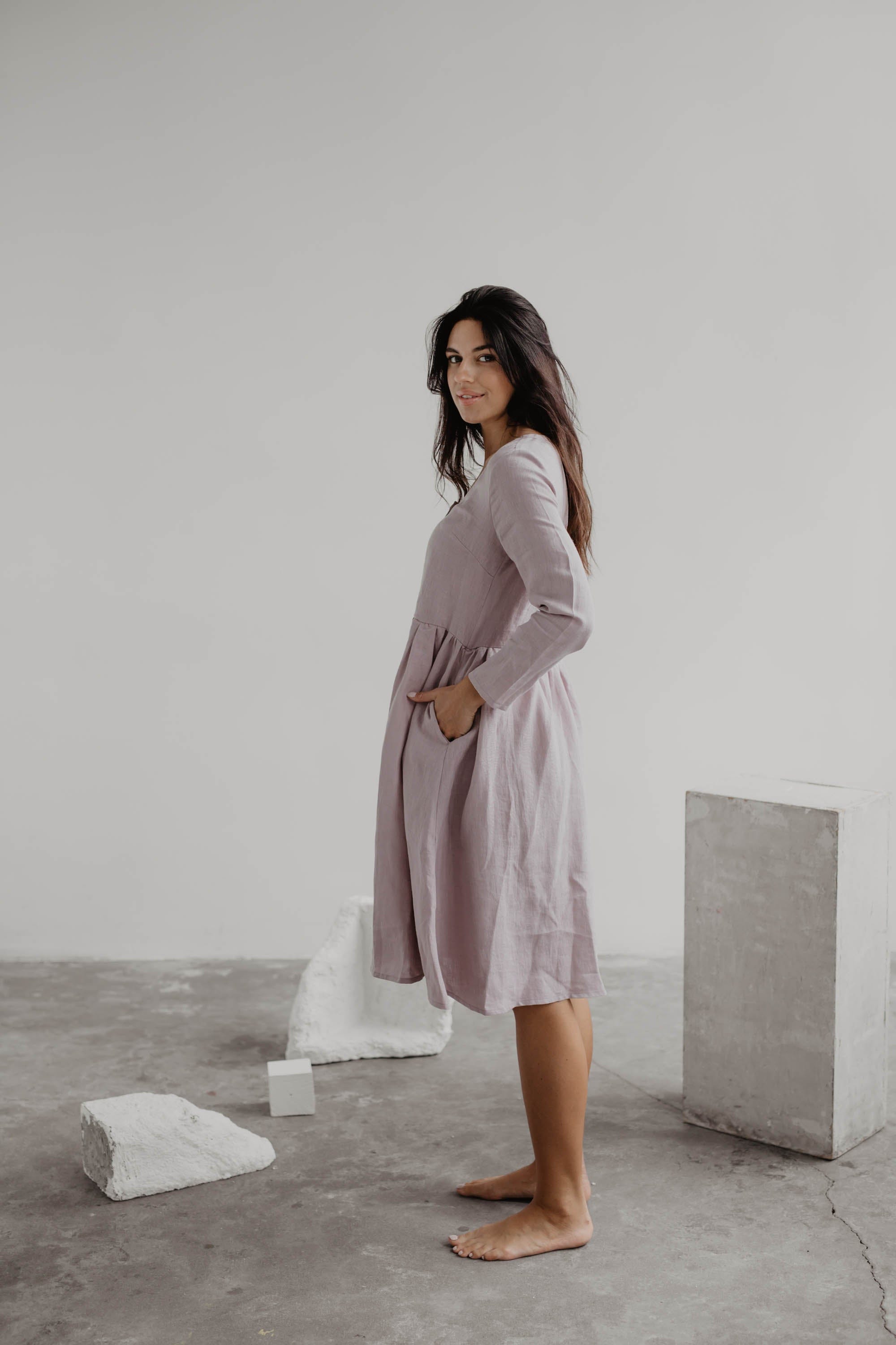 AmourLinen Linen dress Lapland mid-length linen dress in Dusty Rose Lapland mid-length linen dress in Dusty Rose