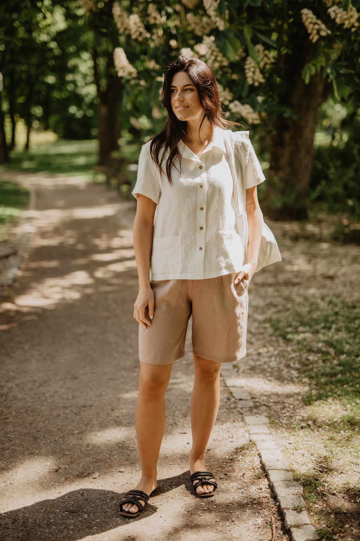 AmourLinen Linen bottom Long linen shorts MATILDA in Rosy Brown Long linen shorts MATILDA in Rosy Brown