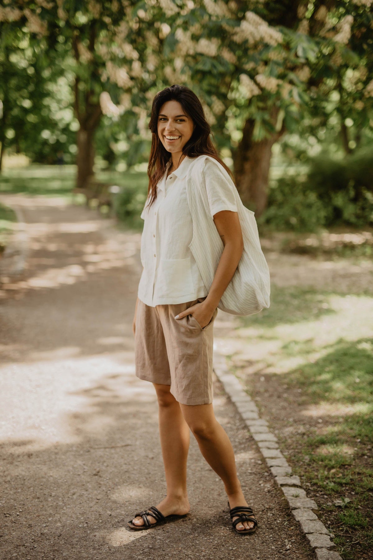 AmourLinen Linen bottom Long linen shorts MATILDA Long linen shorts MATILDA | AmourLinen | Linen Clothing
